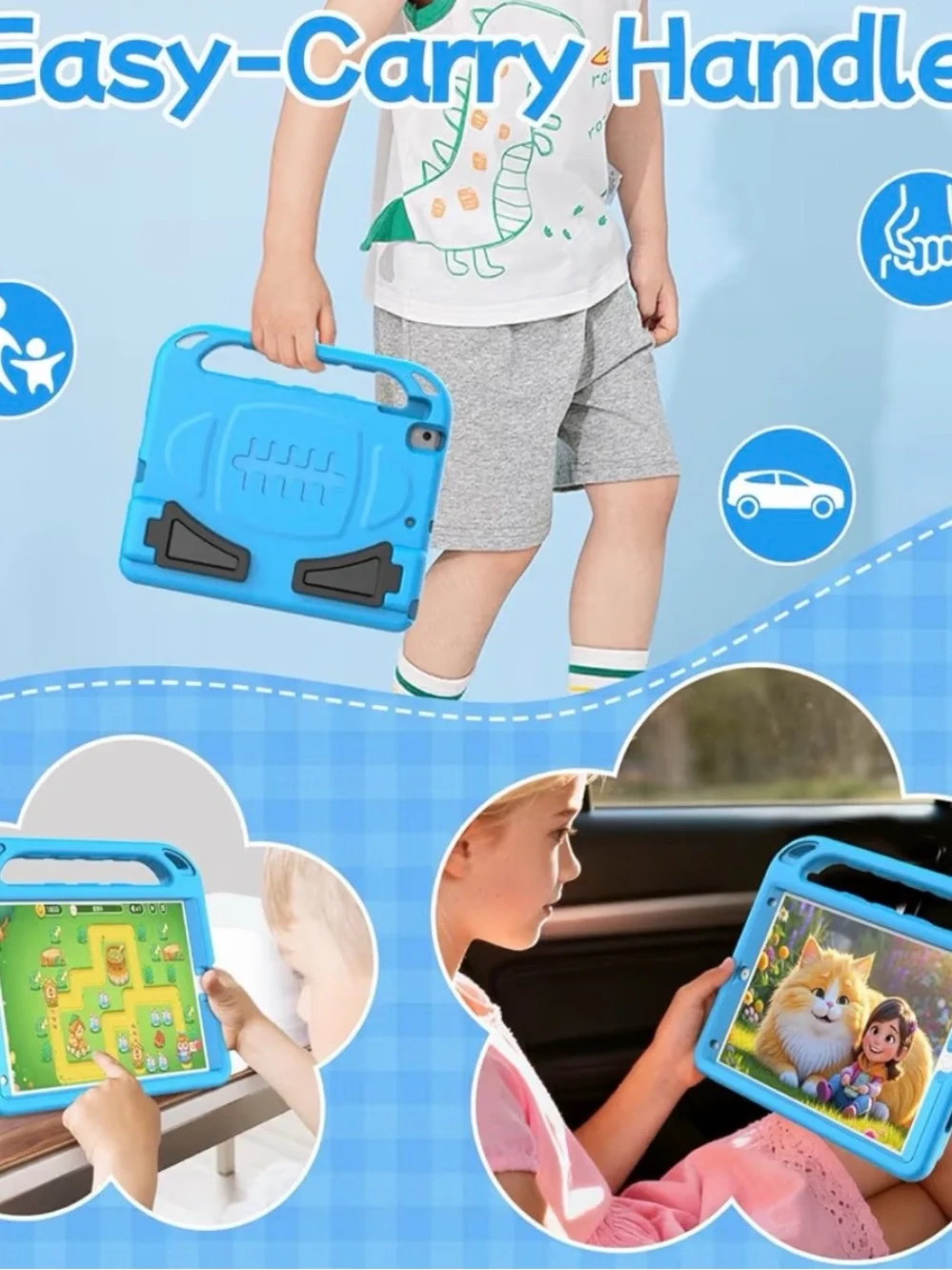 Mou Blue Shockproof Kids Tablet Handle Case